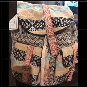 Backpack NWT Pink Cloud 2 pkts rope tie  jacquard